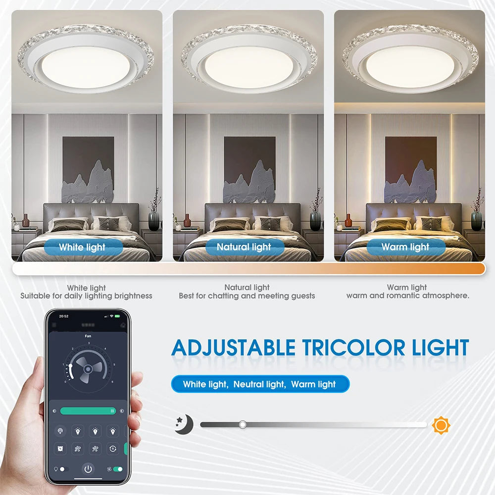 Smart Dimming Ceiling Fan with Light Energy-saving Modern 3-in-1 Ceiling Lamp Fan Home Lighting Led Ceiling Light Fixture