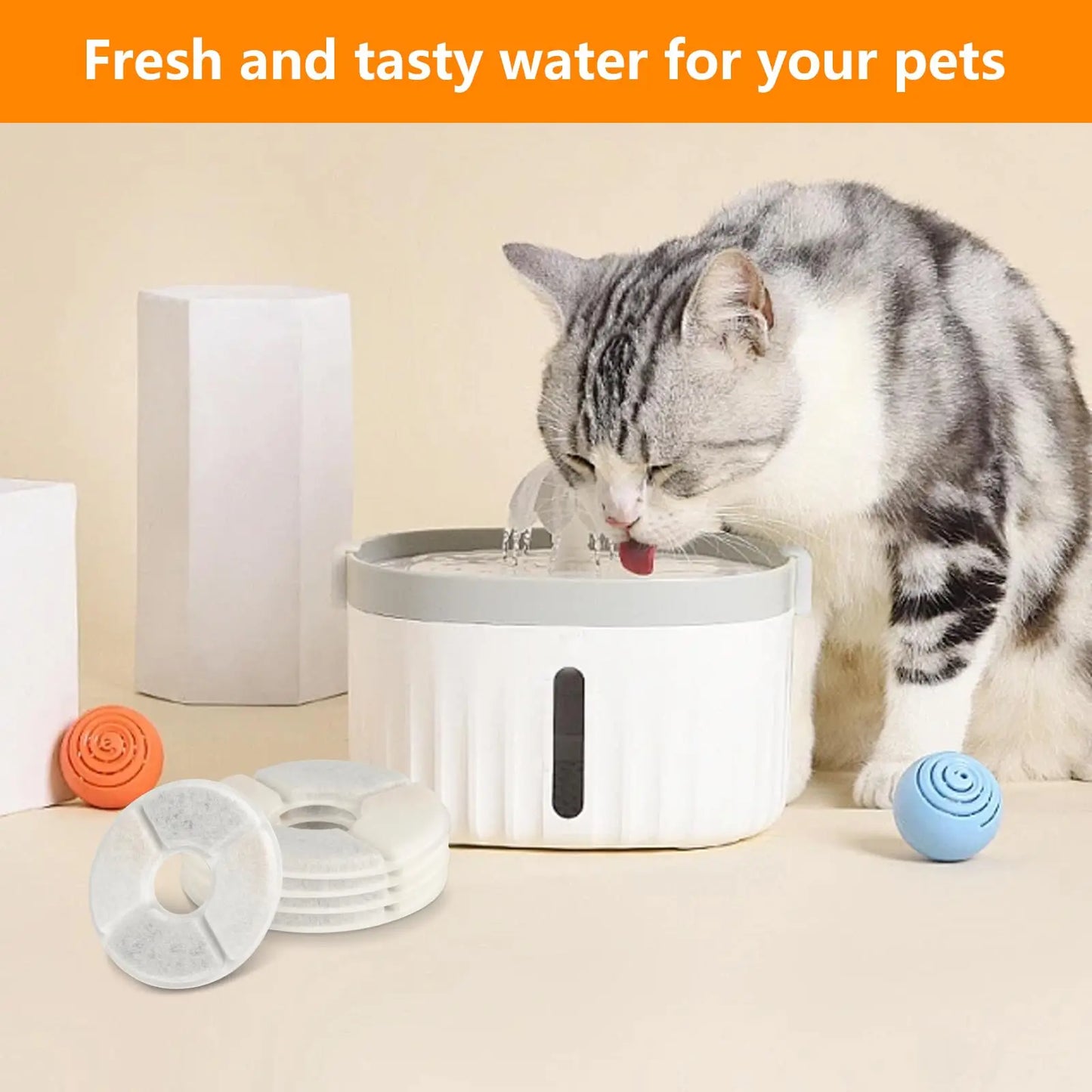 6pk Cat Fountain Filters - Round Activated Carbon & Resin Replacement for Pet Water Dispensers