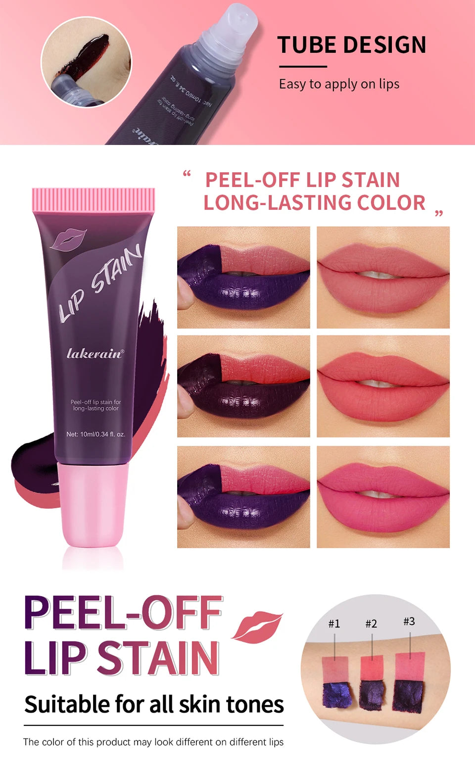 3 Colors Lip Stain Gloss Tattoo Magic Color Peel Off Mask Tint Long Lasting Waterproof Lip Gloss