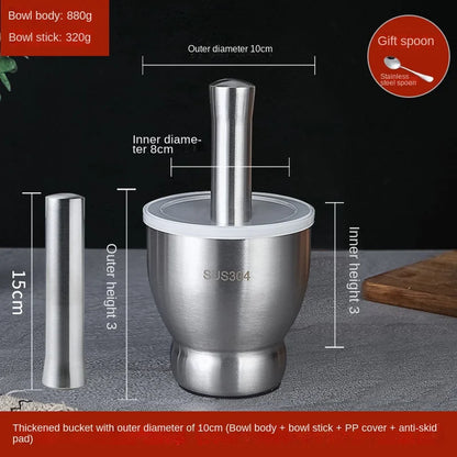 Stainless Steel Mortar and Pestle Kitchen Garlic Pugging Pot Pharmacy Bowl Pepper Spice Grinder Pot Household
