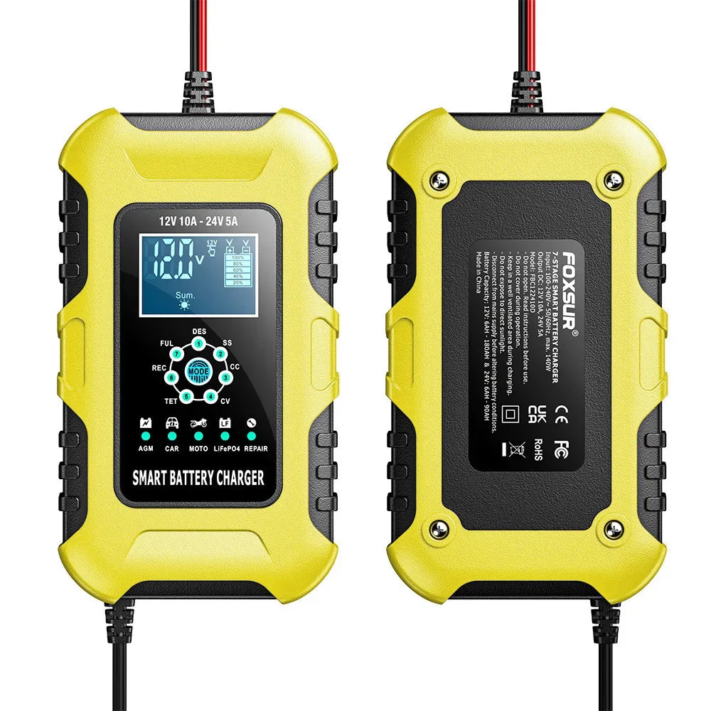 Car Battery Chargers 12V/10A 24V/5A Full Automatic AGM Wet Smart Battery Chargers Maintainer Portable Battery Chargers
