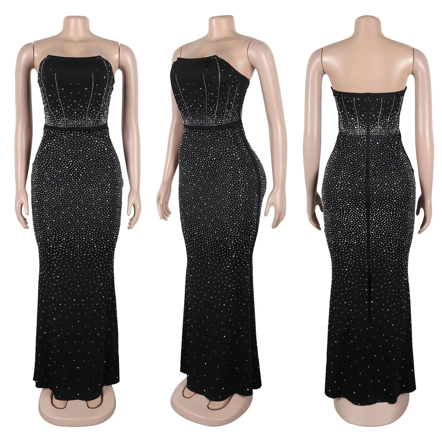 CM.YAYA Diamonds Hot Rhinestones Strapless Women Sleeveless Long Dress 2025 Spring Birthday Party Evening Prom Maxi Dresses