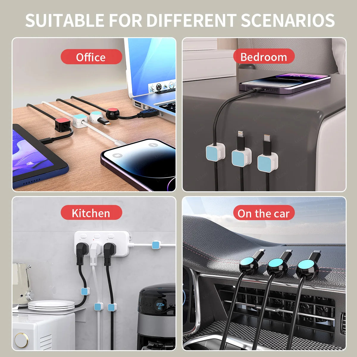 Magnetic Cord Organizer Cable Smooth Adjustable Easy Secure Cable Management Wire Holder Keeper Organizer 4Pcs