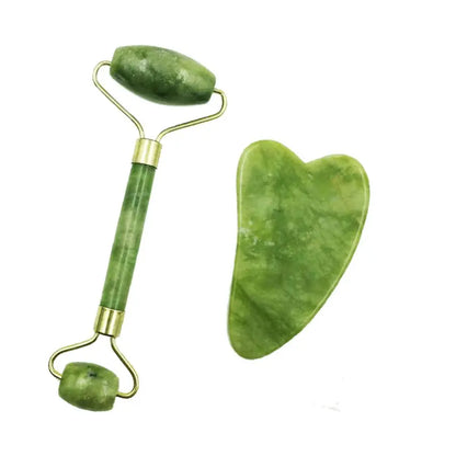 Gua Sha Tool Facial Beauty Device Body Massage Device Facial Roller Exquisite Skincare Scraping Sheet Combination Set Green
