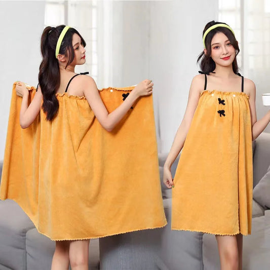 Women Bath Towel Absorbent Wearable Mircofiber Bathrobe Swimming Beach Blanket Sauna Shower Towel Suspenders Nightdress Dress