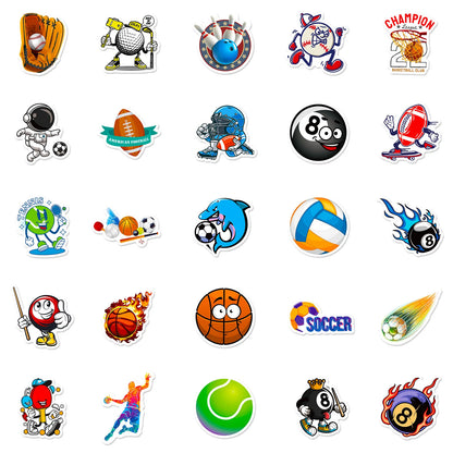 50 PCS Sports Stickers, Soccer Football Volleyball Golf Basketball Stickers, Sports Ball Stickers for phone