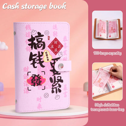 Large Capacity Cash Savings Book Soft Leather Fabri Family Finance Plan Book Bookkeeping Cash Storage Bag
