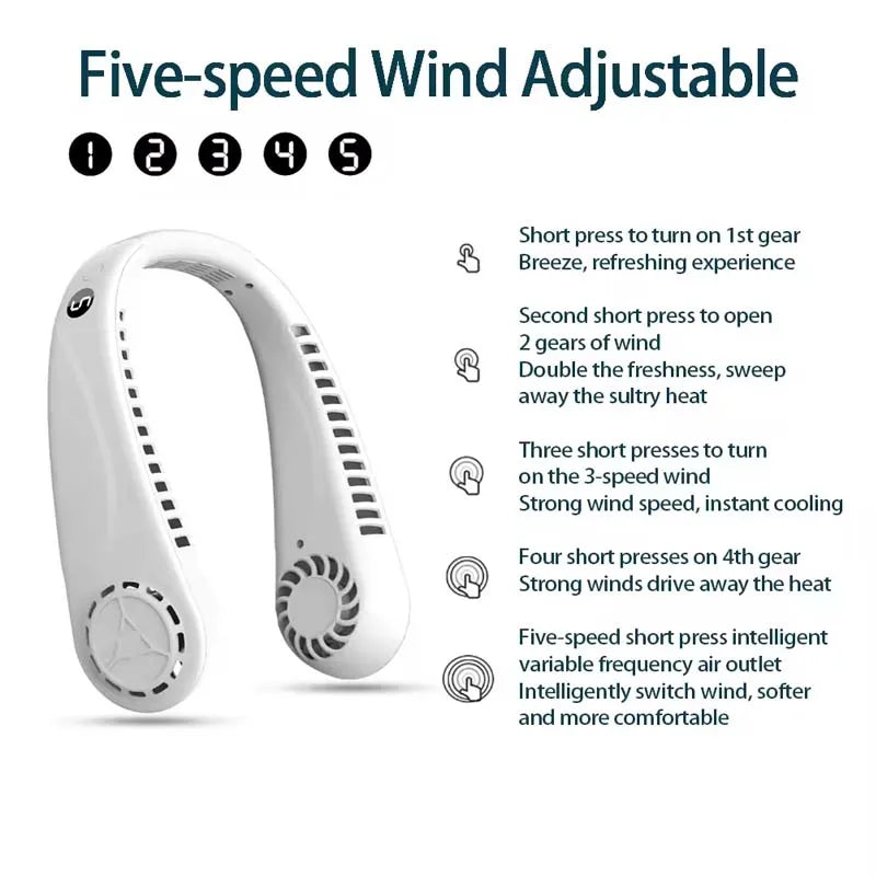 Newest Rechargeable Personal  Hanging Neck Fan USB Mini Portable&Wearable Neck Fan Bladeless Outdoor Sport Fan