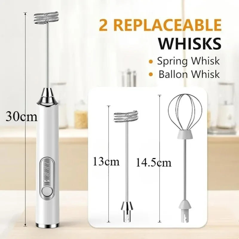 1pcs Coffee Milk Frother Blender 3 Speeds Adjustable Handheld Milk Frother Stainless Steel Electric Milk Frother USB Recharge