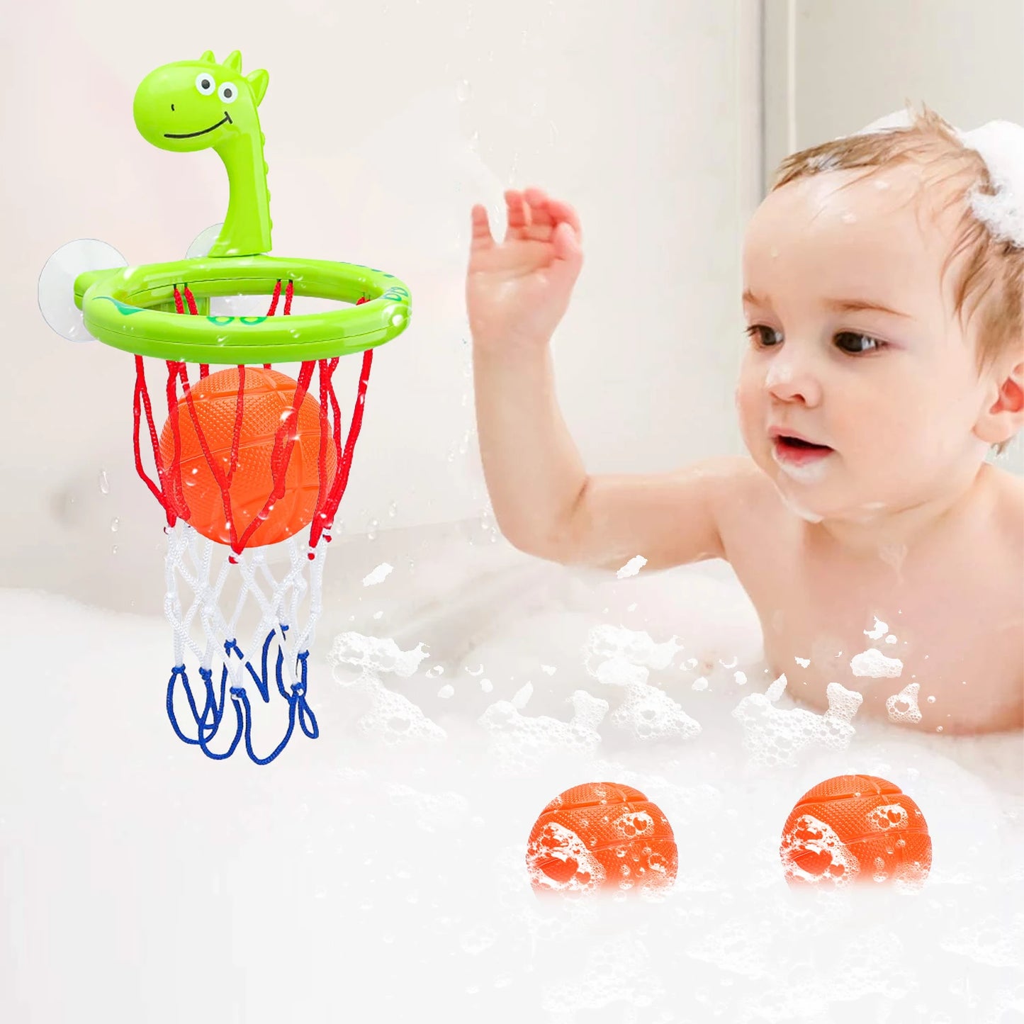Baby Bath Toy Children Water Play Toys Set Bathroom Bathtub Suction Cup Shooting Basketball Hoop with 3 Balls Bath Toys for Kids