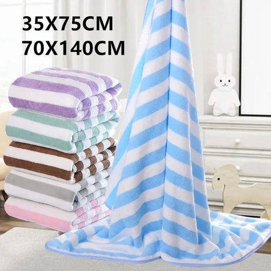 Thick towel Absorbent Facial Towel Striped Coral Velvet Bath Towel Quick Drying Beach Towel Household motion bath bath towel