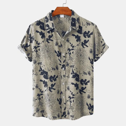 Ethnic style men's shirt Leisure beach breathable button shirts Outdoor street fashion short sleeved men's lapel Hawaiian tops