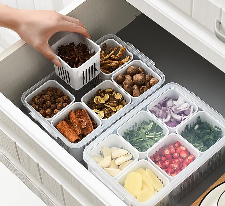 Refrigerator Food Drain Fresh-keeping Box Ginger Garlic Onion Pepper Storage Box Fruit Vegetable Drain Basket Kitchen Organizer