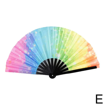 33cm Large Folding Hand Rave Fan Chinease/Japanese Gifts Fan Dance Music Colorful Fan Festival Fan Gradient Reflective Fold