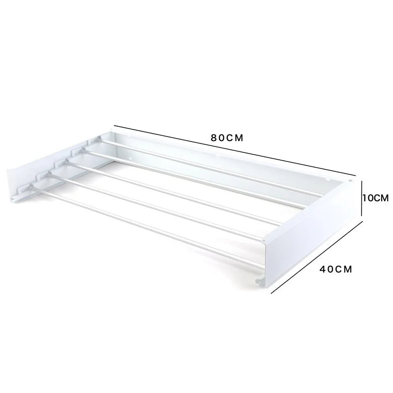 80cm Wall Mounted Laundry Drying Rack White Metal Clothes Drying Rack 5 Rods Space Saving Laundry Racks for Drying Towel Shoes