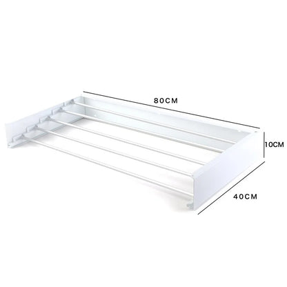 80cm Wall Mounted Laundry Drying Rack White Metal Clothes Drying Rack 5 Rods Space Saving Laundry Racks for Drying Towel Shoes