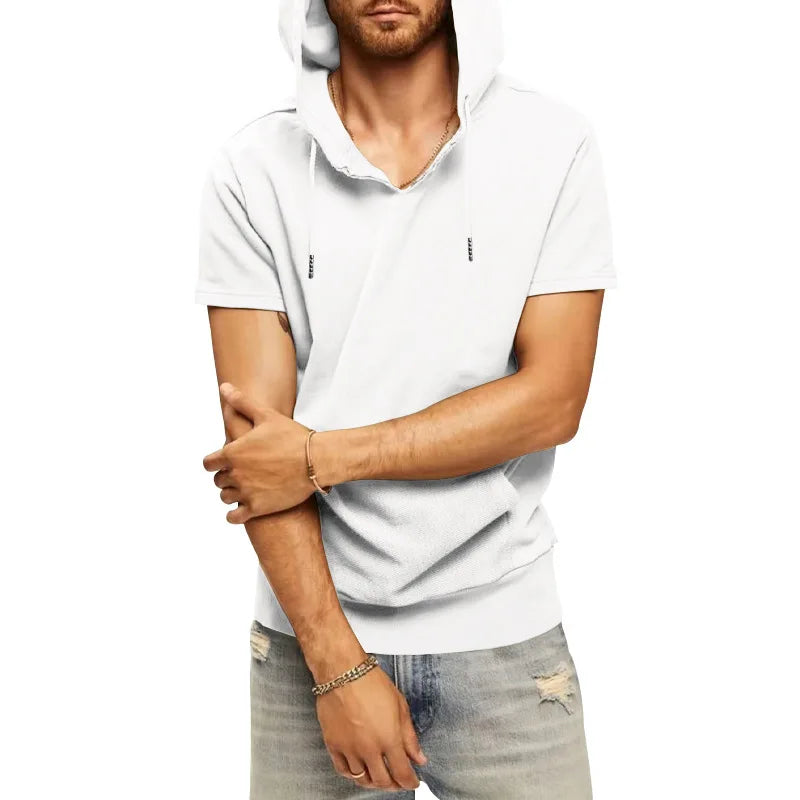 2024 Amazon New Men's Athleisure European and American Hooded Loose Short Sleeves