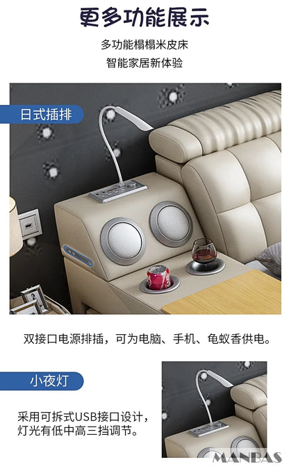 Modern Multi-Functional Tech Smart Bed with Storage, Speakers, USB, Bookshelves, and Tatami – Luxury King/Queen Ultimate Bed