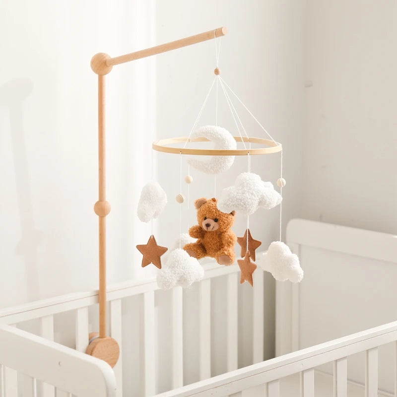Baby Crib Mobile Rattle Toy 0-12Months Infant Soft Felt Teddy Velvet Pink Bear Bed Bell Hanging Toy Holder Bracket Crib Girl Toy