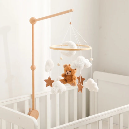 Baby Crib Mobile Rattle Toy 0-12Months Infant Soft Felt Teddy Velvet Pink Bear Bed Bell Hanging Toy Holder Bracket Crib Girl Toy