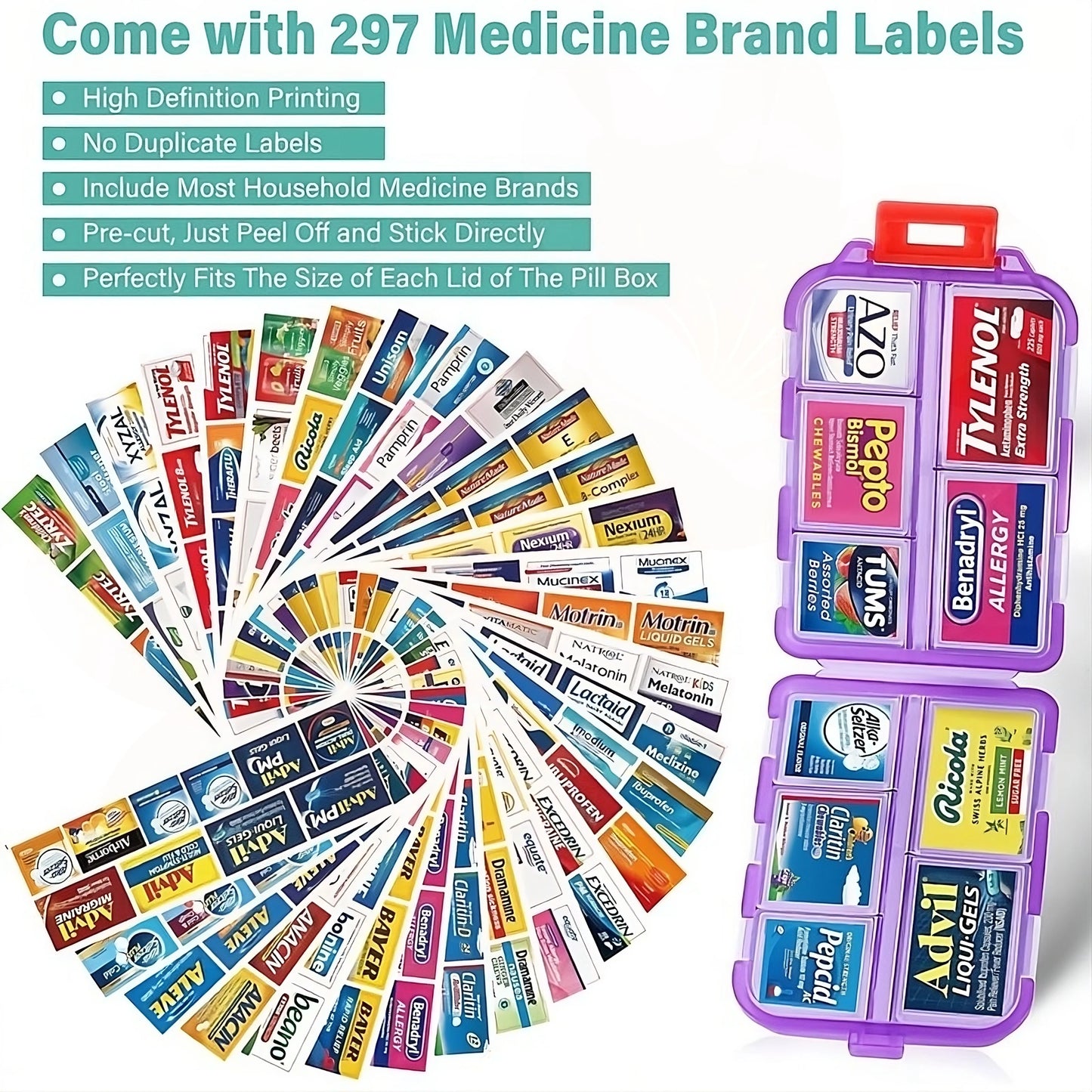 Travel Pill Organizer Box Brand Labels 10 Compartment Small Pill Case Medicine Kit Portable Pocket Purse Pharmacy