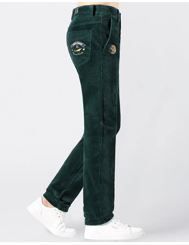 2024 Winter Corduroy Pants for Men Casual Stretch Cotton Straight  Mens Trousers Mid Waist Korean Style  Free Delivery Plus Size