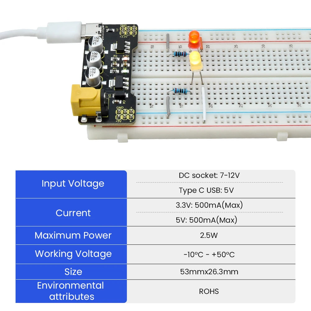 Keyestudio Power Module Type-C for Breadboard Diy Kit Electronics Accessories