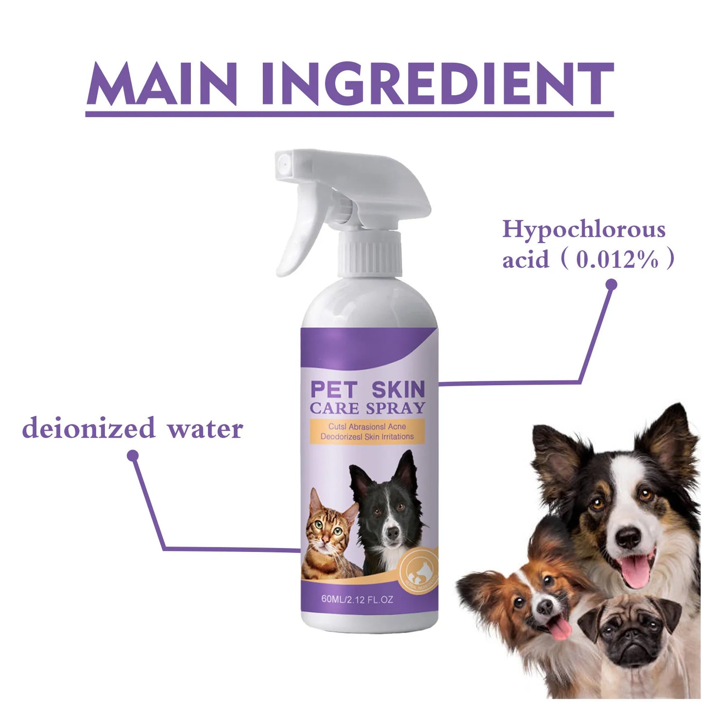 60ml Pet Skin Itching Spray Antimicrobial No Alcohol Removing Mites And Relieving Cleaning Care Supplies For Dogs And Cats