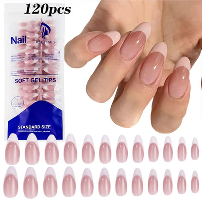 120pcs Pink Ombre Medium Coffin Press On Nails Glossy Handmade Acrylic Fake Nails Tips Gradient Design Artificial False Nails
