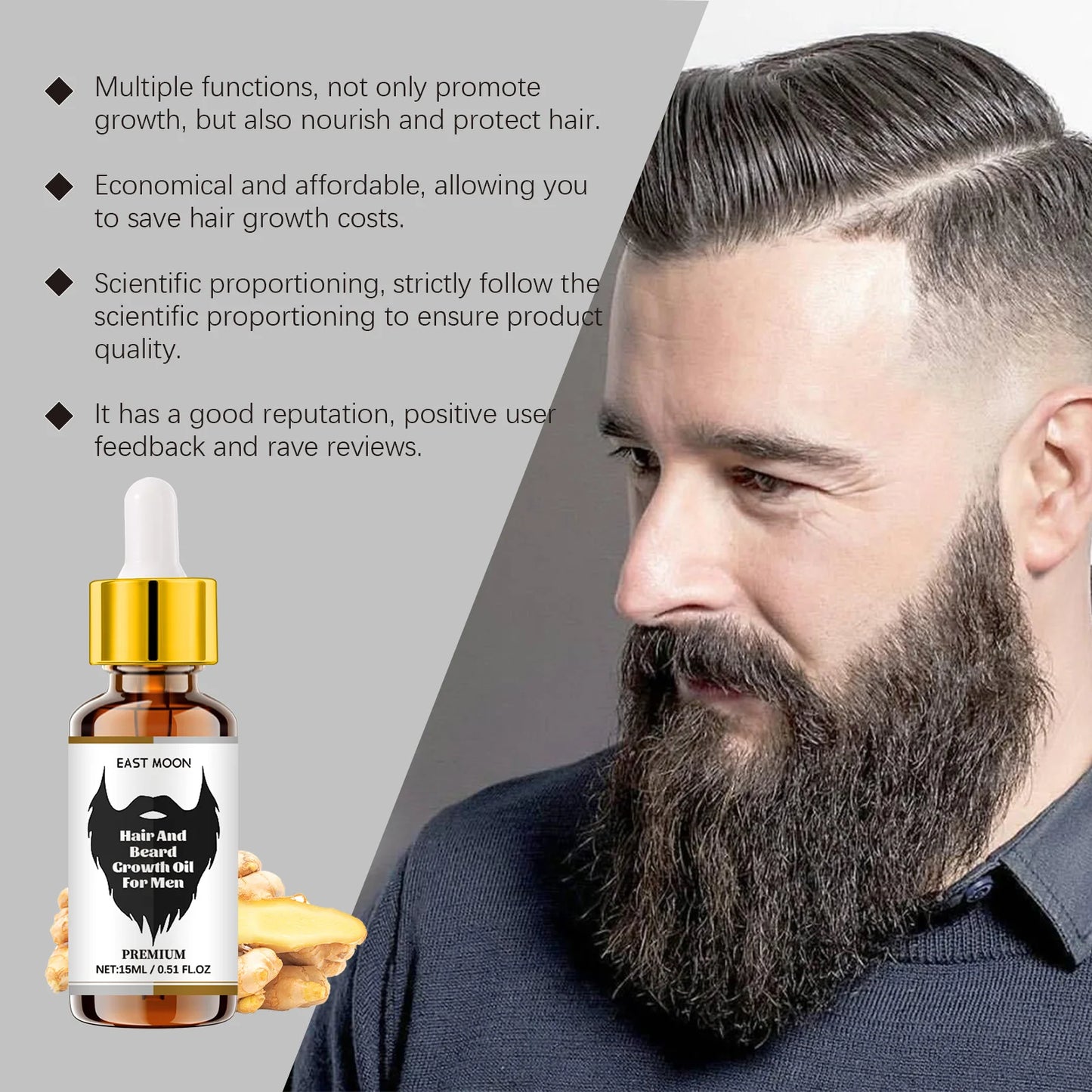 Hair Growth Serum for Men Regrowth Beard Nourish Hair Roots Essence Prevent Thinning Hair Loss Anti Frizz Damaged Massage Liquid