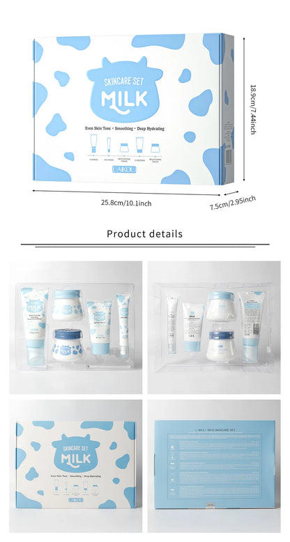 LAIKOU Milk Skincare Set 5 Pieces Nourishing Hydrating Moisturizing Brightening Facial Lasting Care Skincare Set
