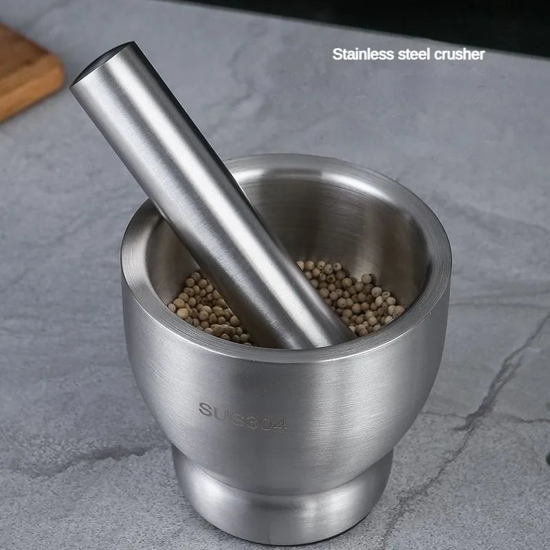 Stainless Steel Mortar and Pestle Kitchen Garlic Pugging Pot Pharmacy Bowl Pepper Spice Grinder Pot Household