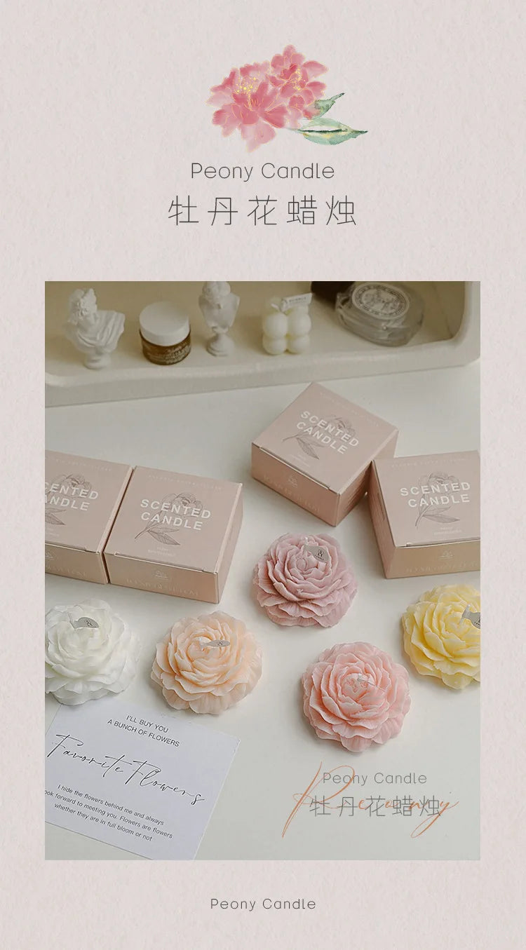 Peony Scented Candles, Handmade DIY Mini Floral Candles for Valentine's Day Gifts