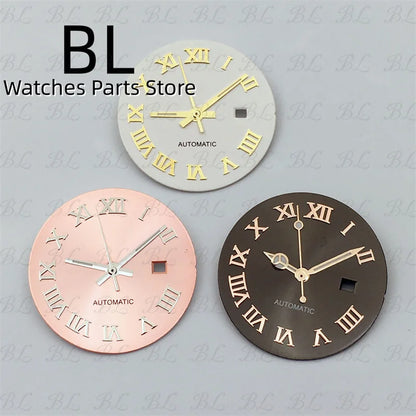 BLIGER 24.5mm Watch Dial Hand Set Sunburst Gray Rose White Mother Pearl Dial Roman Diamond Index Fit NH05 Movement Women Watches