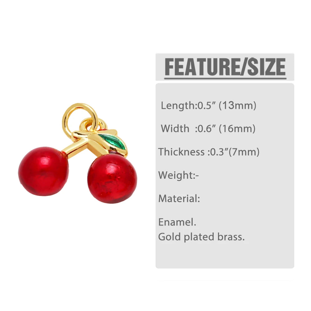 OCESRIO Crystal Green Leaves Cherry Pendant for Necklaces Copper Gold Plated Enamel Fruit Jewelry Making Component pdtb791