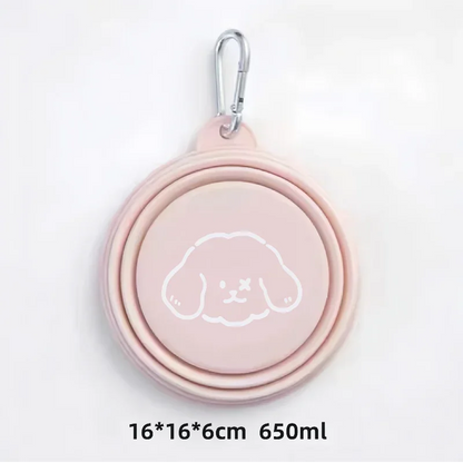 350/650ml Collapsible Pet Travel Bowl Leakproof Silicone Dog & Cat Food Water Dish Portable Outdoor Feeder with Carabiner Clip