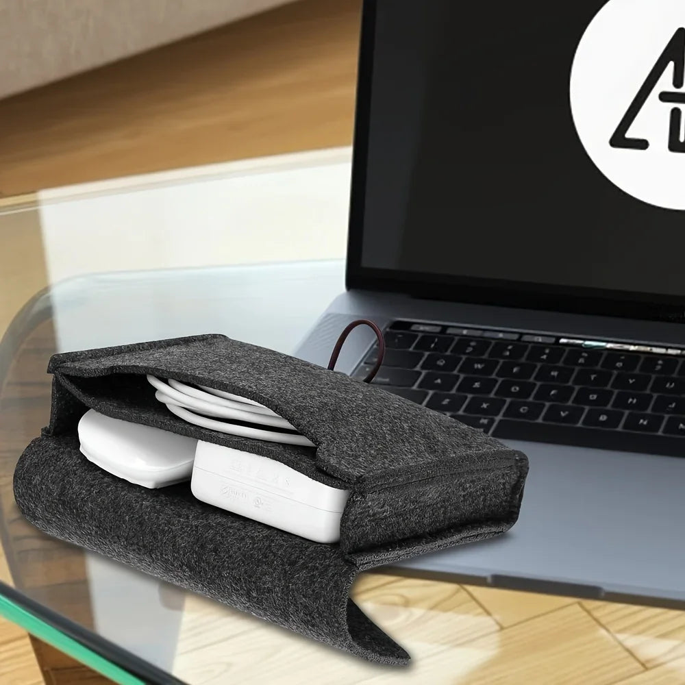 Portable Felt Electronics Accessories Organizer - Power Adapter & USB Cable Storage Case for Travel