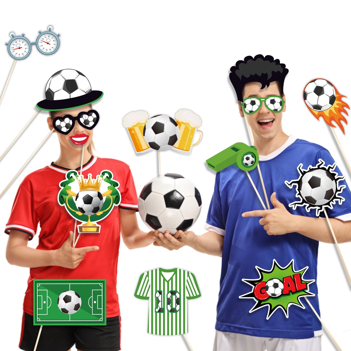 25X Soccer Game Football Sports Photo Shoot Props Supplies Party Funny DIY Glasses Lips Photo Booth Prop Birthday Backdrop Decor