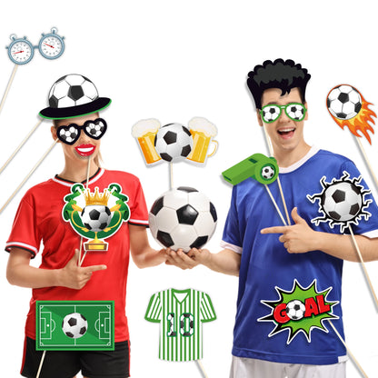 25X Soccer Game Football Sports Photo Shoot Props Supplies Party Funny DIY Glasses Lips Photo Booth Prop Birthday Backdrop Decor