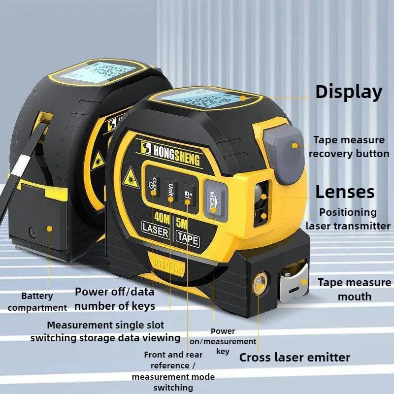 3 in 1 High Precision Laser Tape Measure 5M Infrared Rangefinder Electronic Tape Laser Measuring Ruler Building Measurement
