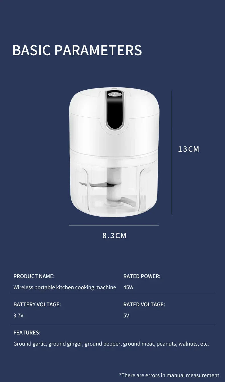 Electric Mini Garlic Vegetable Chopper Garlic Masher Portable Chopper Multi Function Meat Grinder Masher Machine  Usb Charging