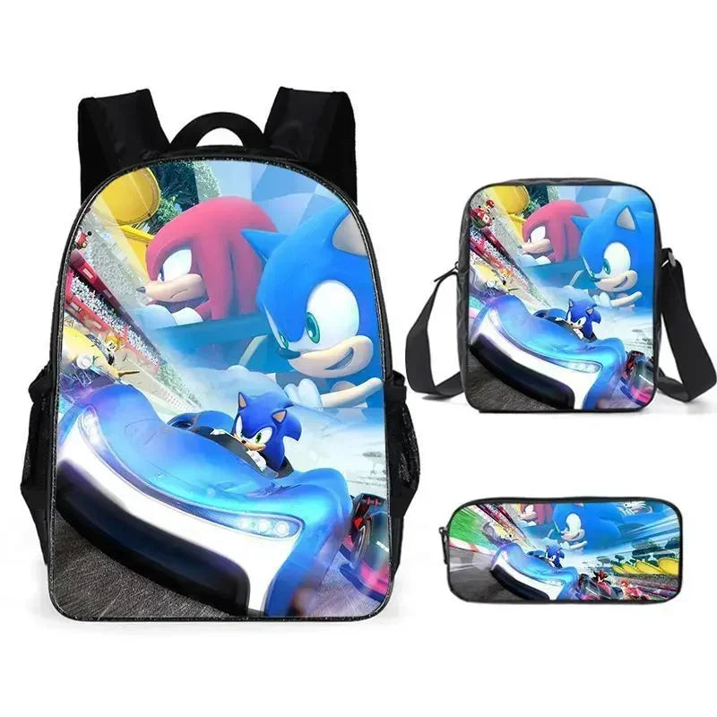 HOT 3PC-SET Sonic Backpack Primary and Secondary School School Bags  Anime Cartoon School Bags Best Gifts for Kids Mochila