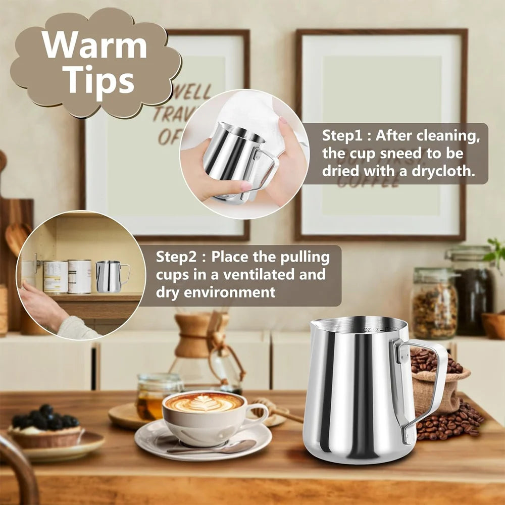 Milk Frothing Pitcher Stainless Steel Jug Milk Frother Steamer Cup for Espresso Latte Art Barista Coffee Accessories Easy Clean