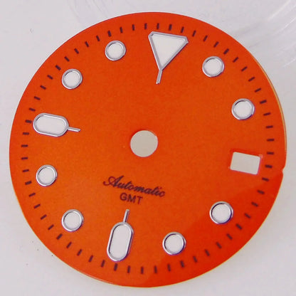 29mm NH34 Watch Dial Face Hand Set for S NH34 GMT Movement Orange Black Dial Plate Green Luminous SKX Mod Parts