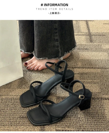 Sandals, 2024 Summer New Fashion Gentle Retro Chunky Non-slip Sandals, A Line with 5cm High Heels Summer Beach Sandals