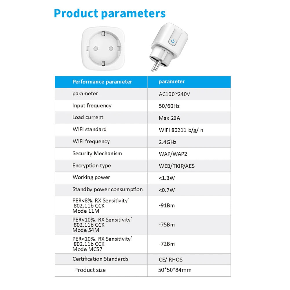 Smart Plug WiFi Socket EU Smart Socket Power Outlet Power Monitor Remote Control