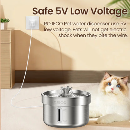 ROJECO Stainless Steel Pet Drinking Fountain Auto Cat Water Fountain Smart Pet Water Dispenser with Pump for Dog Cat Drink Bowl