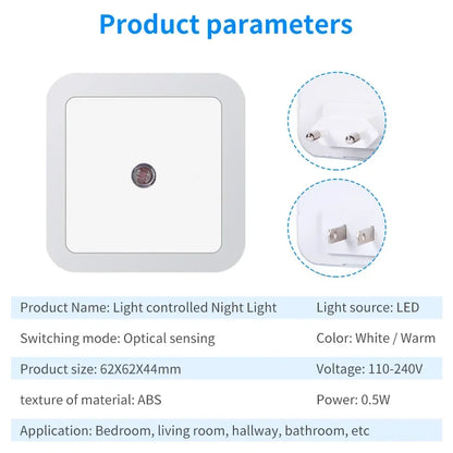 LED Night Light Smart Light Sensor Wall Lamp US EU Plug in Auto-On/Off Night Lamp for Bedroom Kitchen Hallway Stairs Nightlight