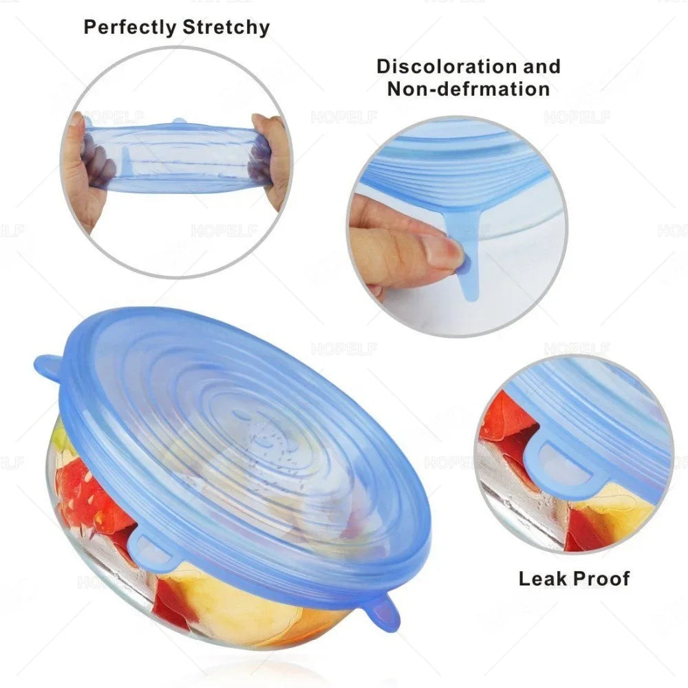 Silicone Stretch Lids Reusable Airtight Fruit Food Wrap Covers 6 Pcs Keeping Fresh Seal Bowl Stretchy Wrap Preservation Cover