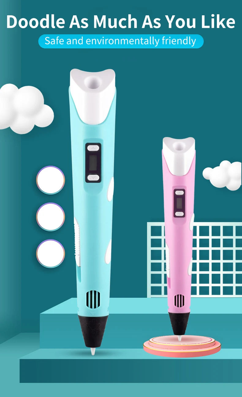 3D Pen For Children 3D Printing Drawing Pen DIY Funny Set for Kids Chidren Birthday Chrismas Creative Gift with PLA Filament